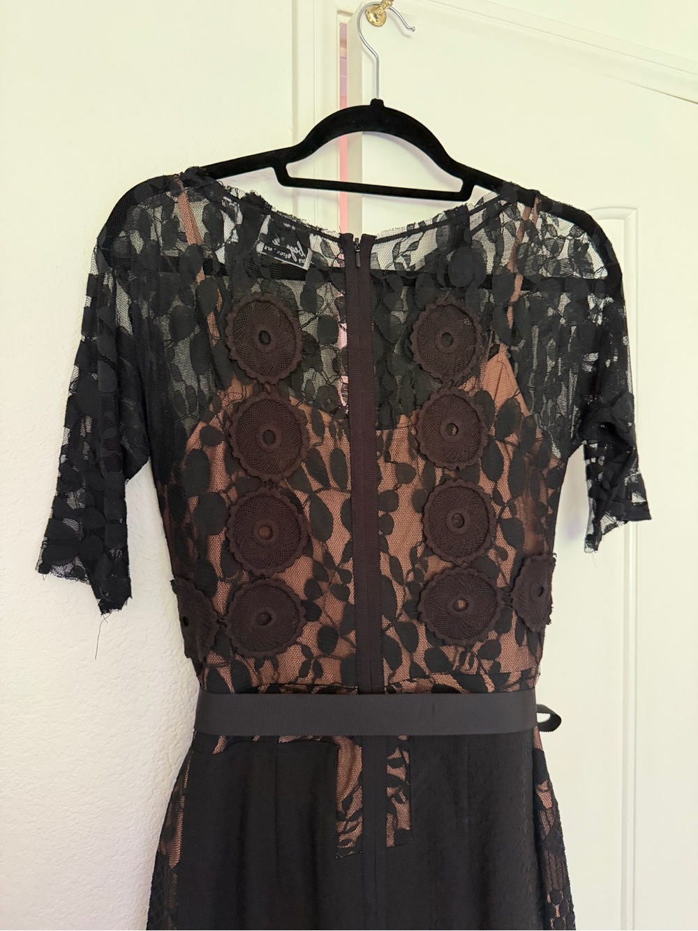 Byron Lars Black Lace Midi Dress with Waist Tie - Picture 4 of 5